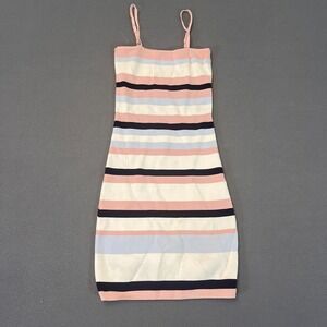SEEK the Label Mini Bodycon Dress Womens Sm White Black Pink Striped Sleeveless